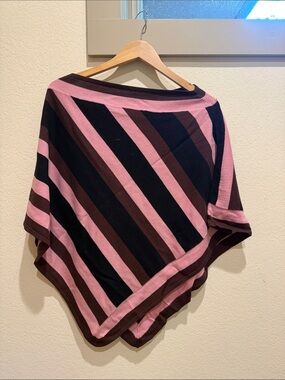 Striped Pink, Black and Brown Women's Poncho Tunic